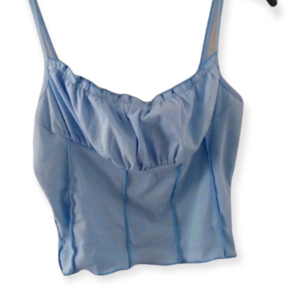 New pastel baby blue lettuce trim crop top size small
